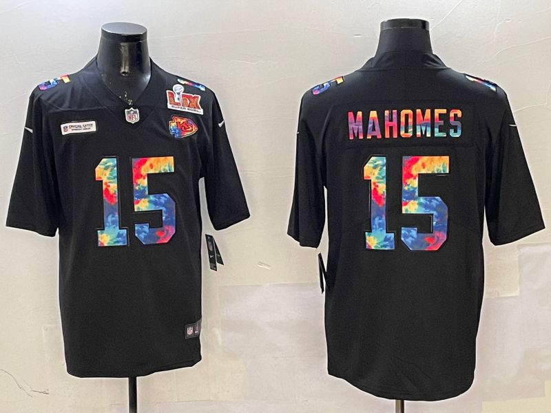Men Kansas City Chiefs #15 Mahomes Black Rainbow 2025 Nike Limited NFL Jersey style 3291->cincinnati bengals->NFL Jersey